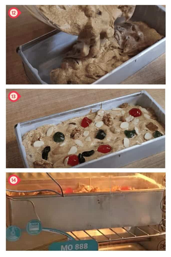 photo collage of preparing to bake the cake.