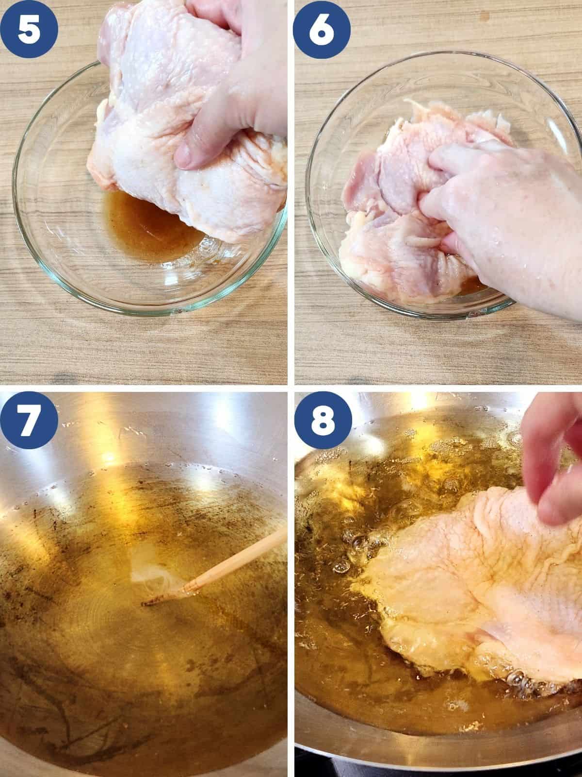 Step by step process photos of marinating the chicken.