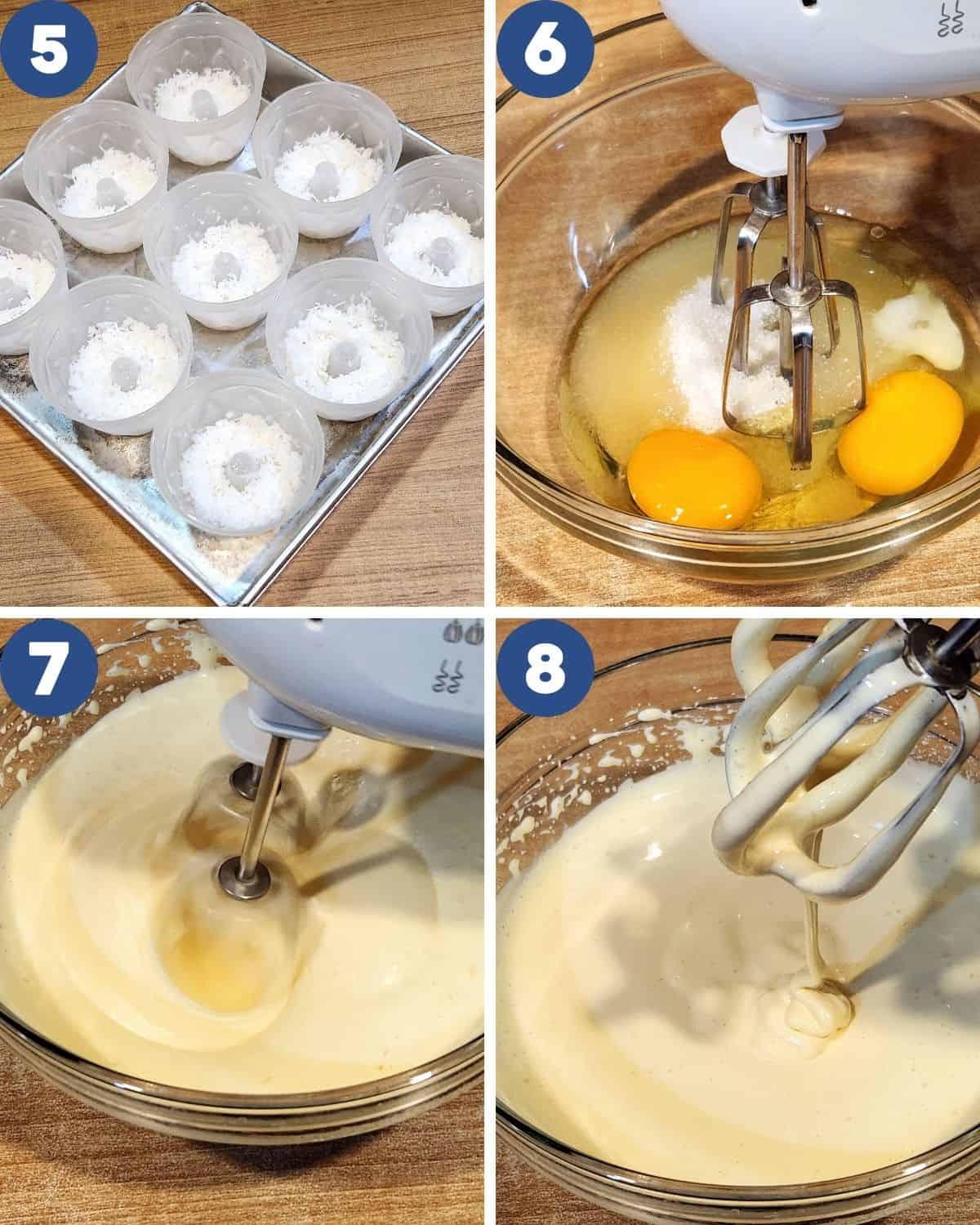 Step by step process photos of mixing the cake batter.