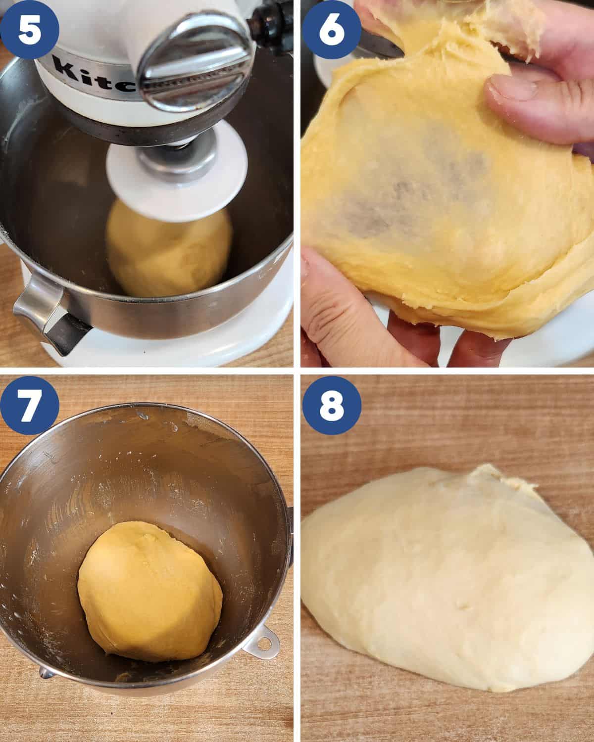 Step by step process photos of mixing the dough and going through first fermentation.