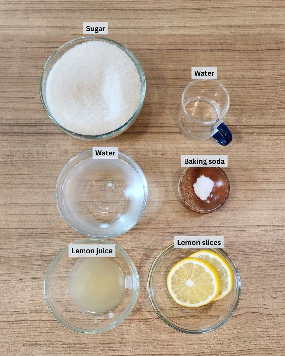 Golden syrup recipe ingredients with labels.