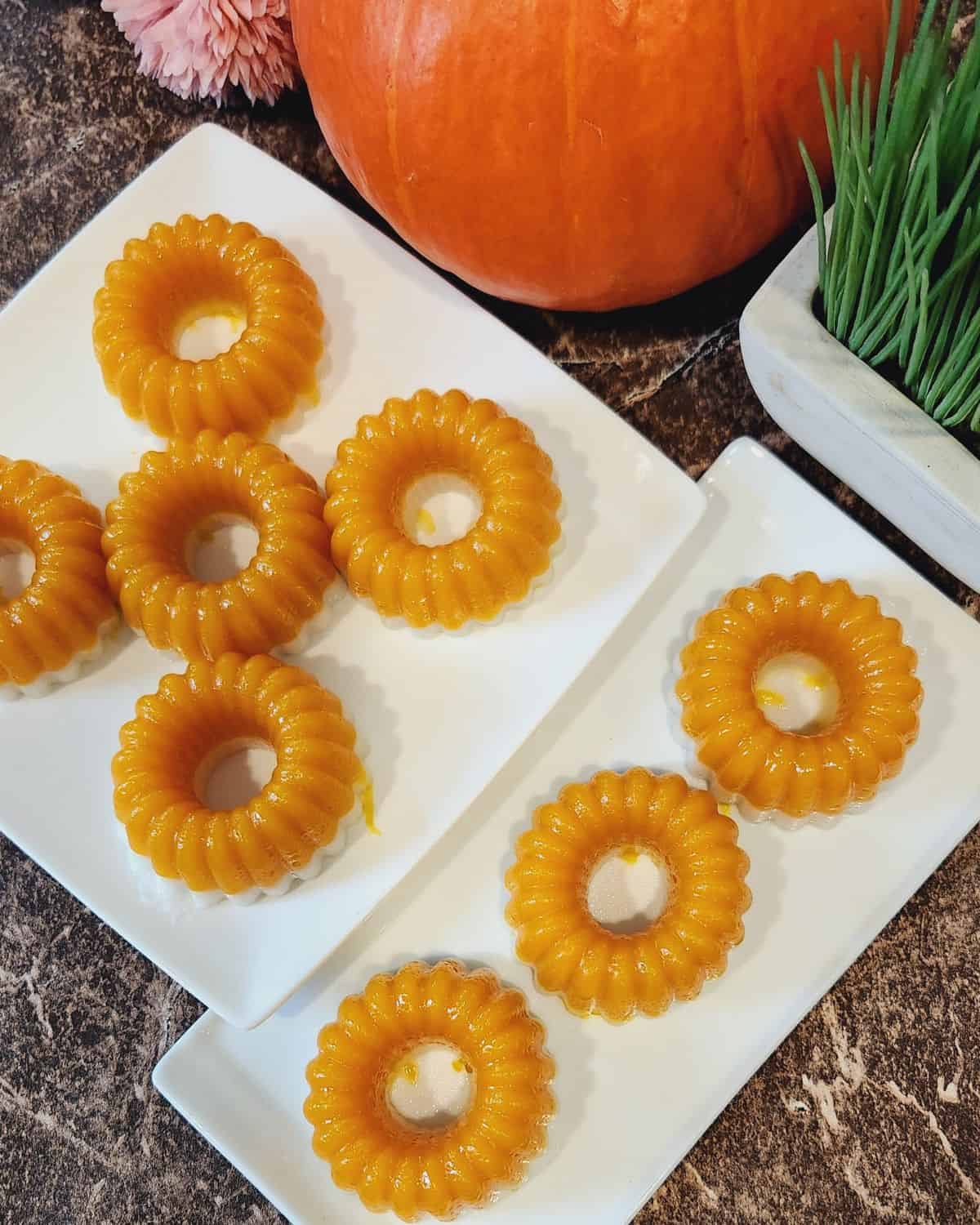 Two plates of kuih talam ubi neatly aligned.
