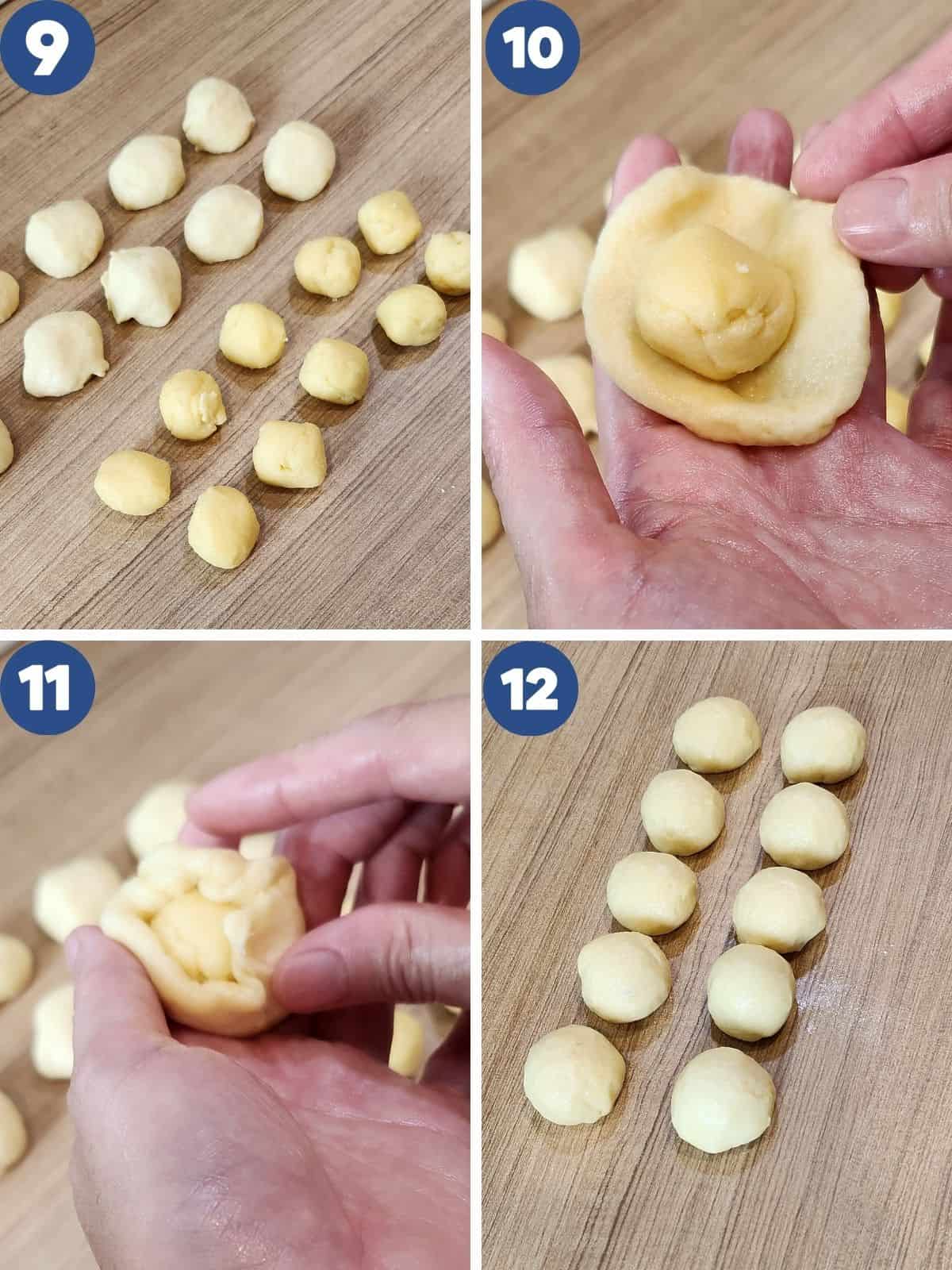 Step by step photos of preparing the skin for salted egg yolk pastry.