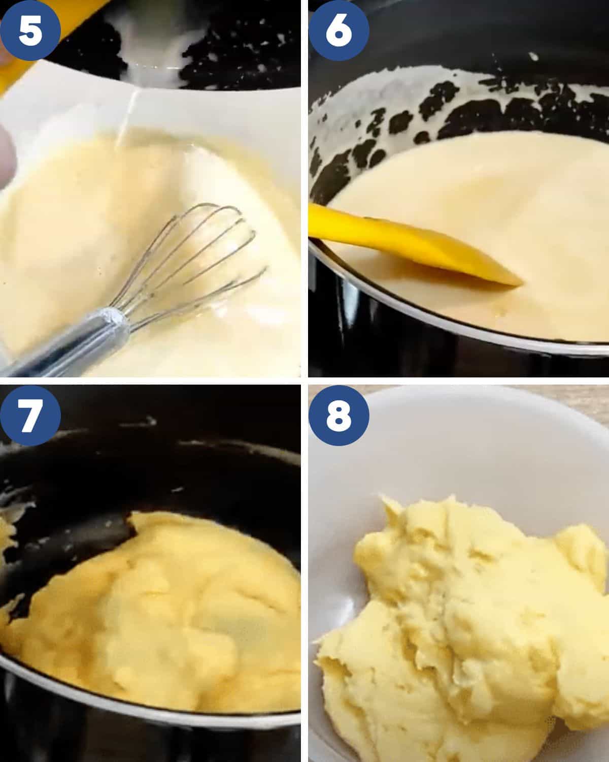Process photos of preparing the custard filling for hot cross buns.