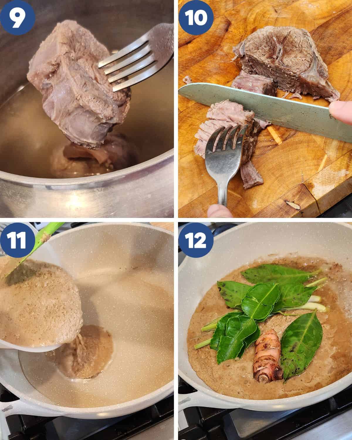 Step by step process photos of cooking the spices.