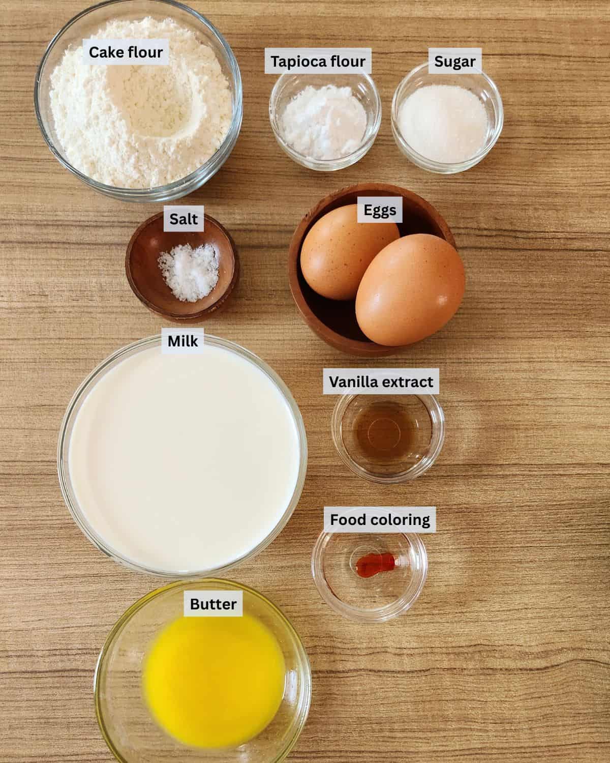 Mango pancakes wraps ingredients with labels.