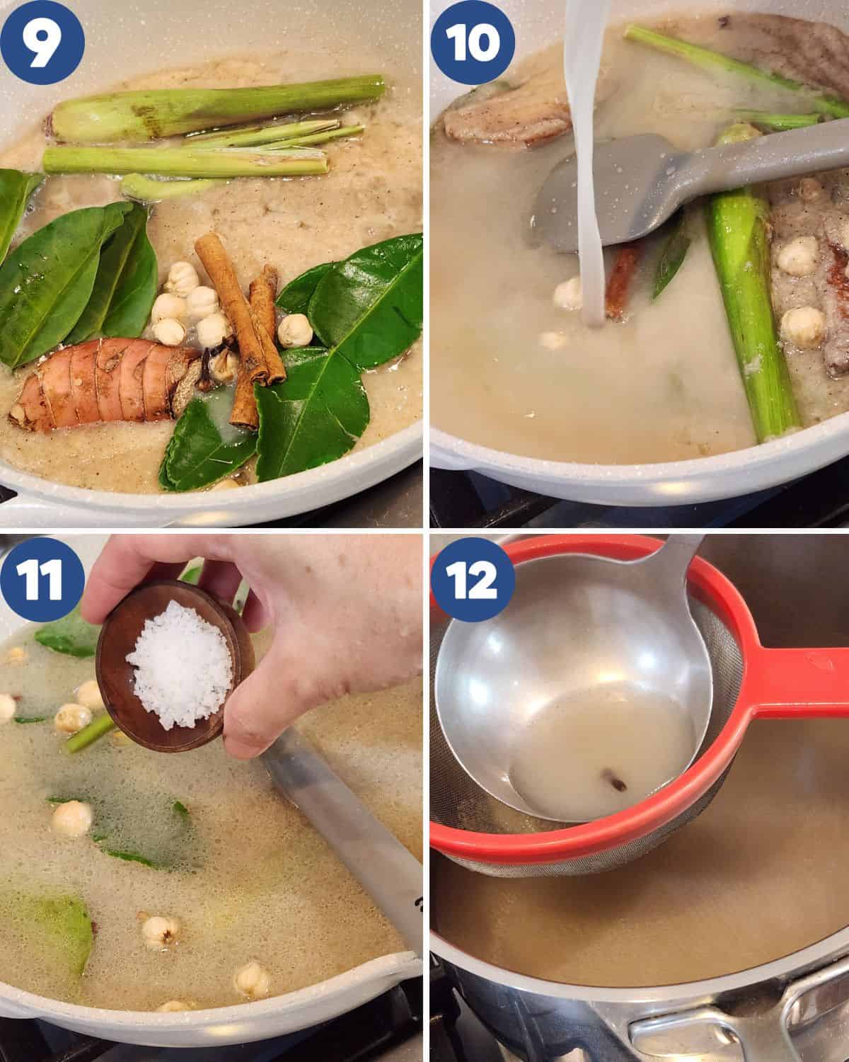 Step by step process photos of cooking the spices for oxtail soup.
