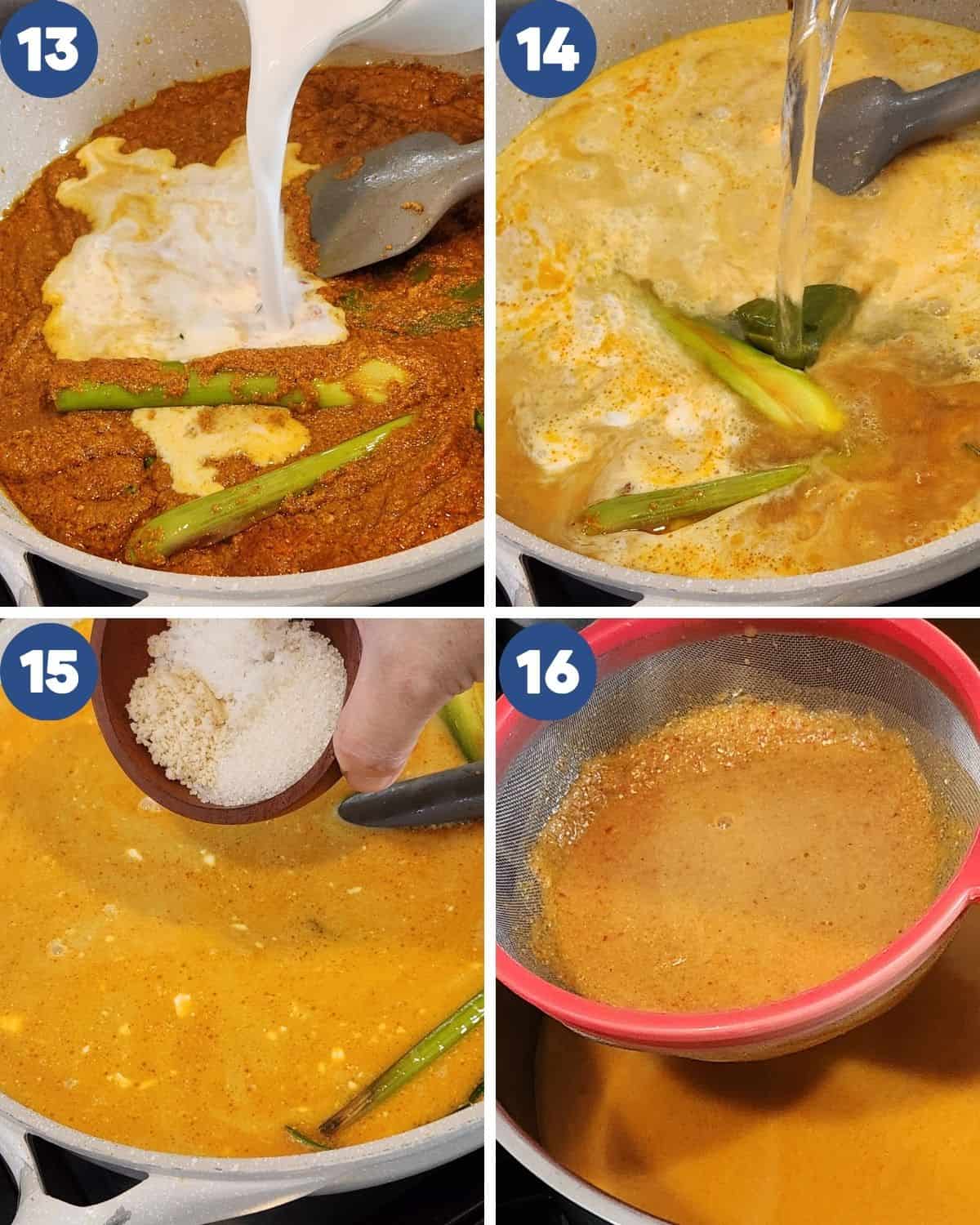 Step by step photos of making the beef coconut soup broth.